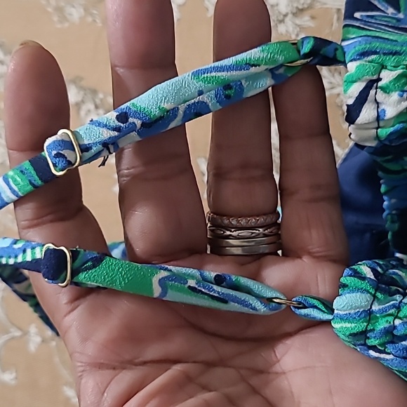 Lilly Pulitzer Blue Green Nila Jumpsuit with striped fabric tie belt wide leg - Picture 16 of 16